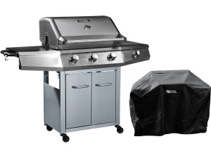 Grill gazowy "Bingo 4" - 4 palniki w tym 1 palnik boczny - 14 kW + Pokrowiec ochronny - Srebrny