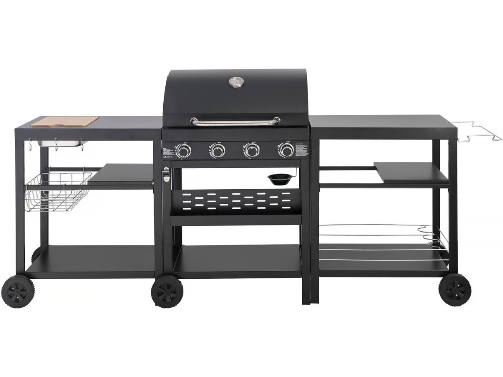 Grill gazowy do kuchni na zewnątrz - 12 kw - 4 palniki - Czarny