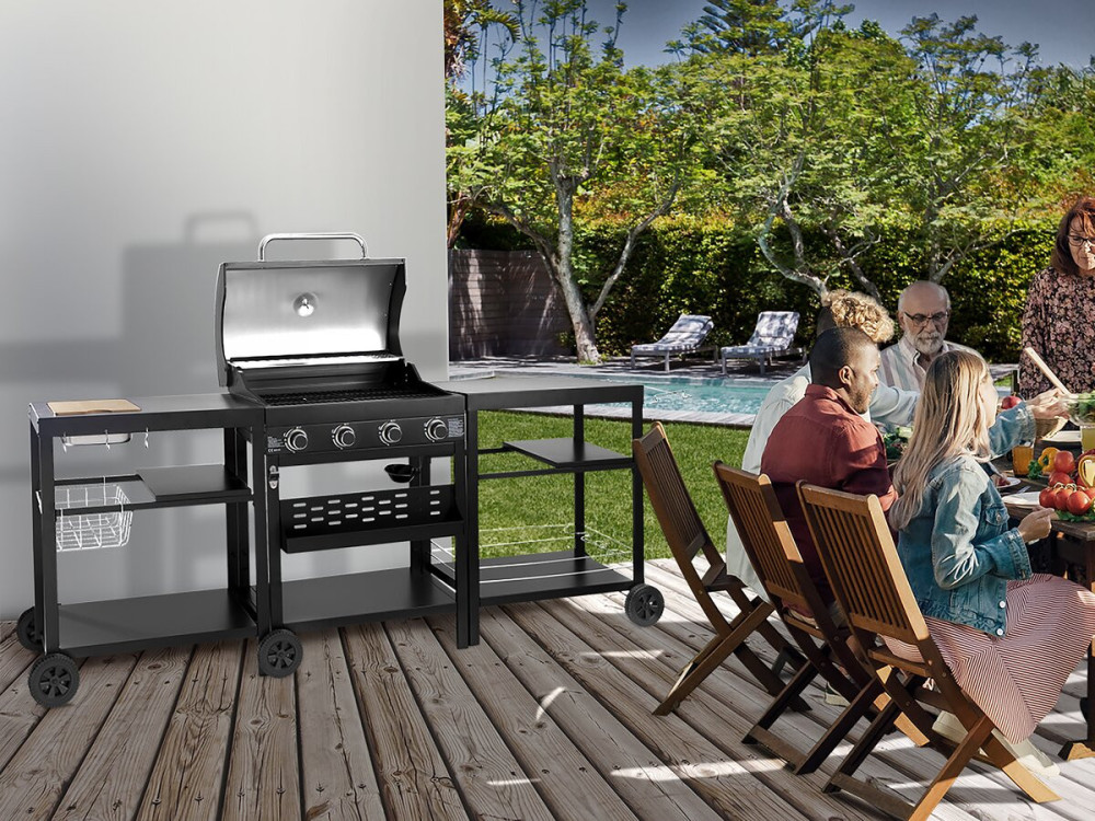 Grill gazowy do kuchni na zewnątrz - 12 kw - 4 palniki - Czarny