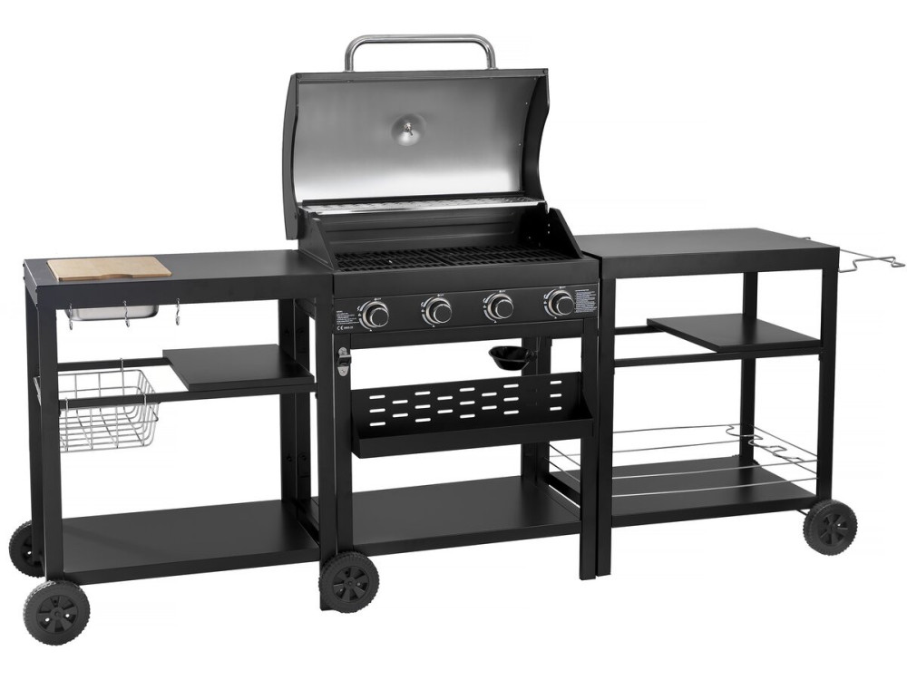 Grill gazowy do kuchni na zewnątrz - 12 kw - 4 palniki - Czarny