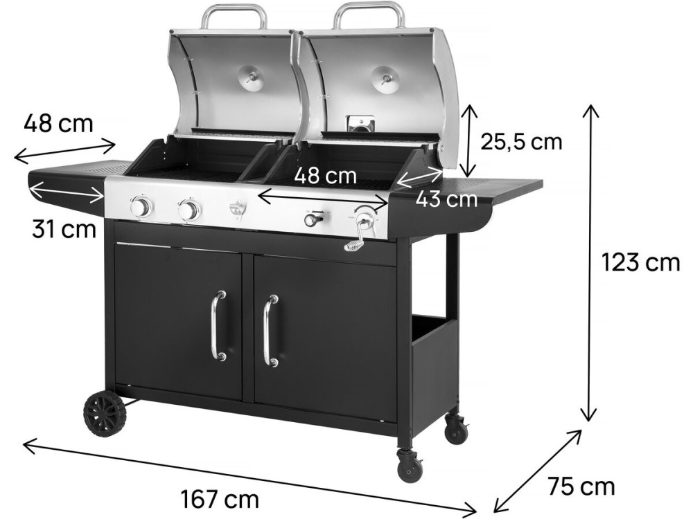 Western 2 w 1 metalowy grill gazowy i na węgiel drzewny - czarny