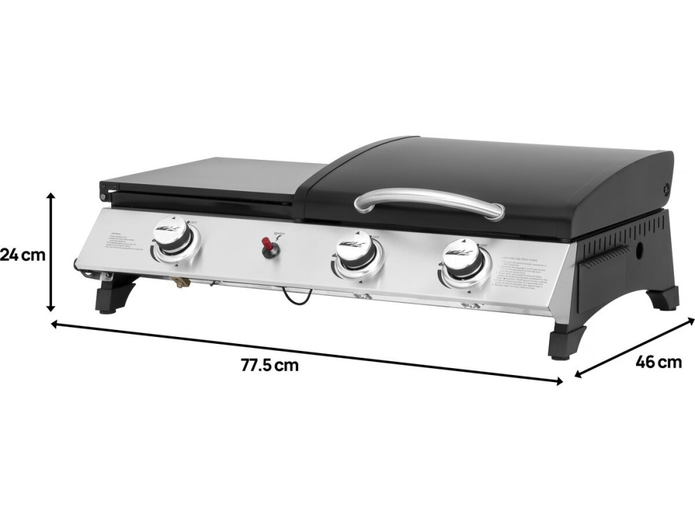 Patelnia gazowa z pokrywką "Rasio" - 7,5 KW - 3 palniki - czarna
