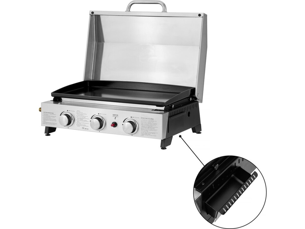 Kratka gazowa z 3 palnikami i metalową pokrywą "Fasto" - 7,5 kw - Szara