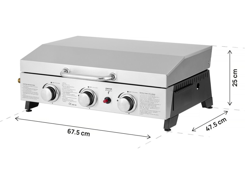 Kratka gazowa z 3 palnikami i metalową pokrywą "Fasto" - 7,5 kw - Szara