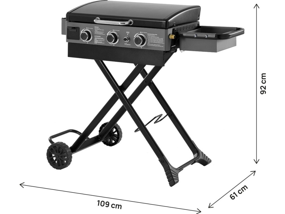 Plancha à gaz z ładowarką elastyczną i przenośną "Firo" - 7,5 kW - Czarny