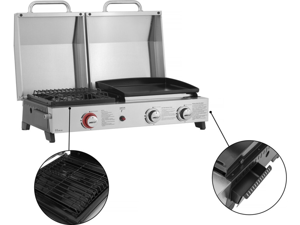 Grill gazowy Plancha i Plancha "Flamo" - 3 palniki - Szary