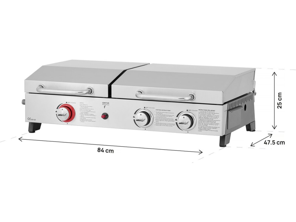 Grill gazowy Plancha i Plancha "Flamo" - 3 palniki - Szary