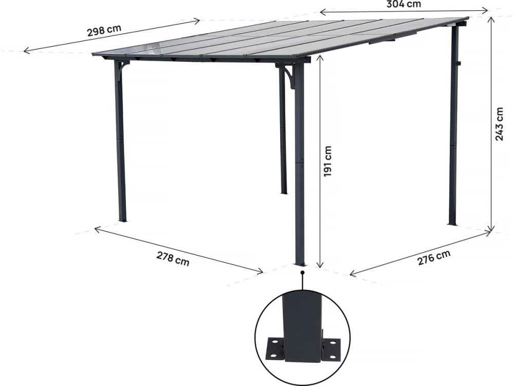 Pergola ogrodowa "Marvin" - 3 x 3 m - 304 x 298 x 243 cm - Ciemnoszara