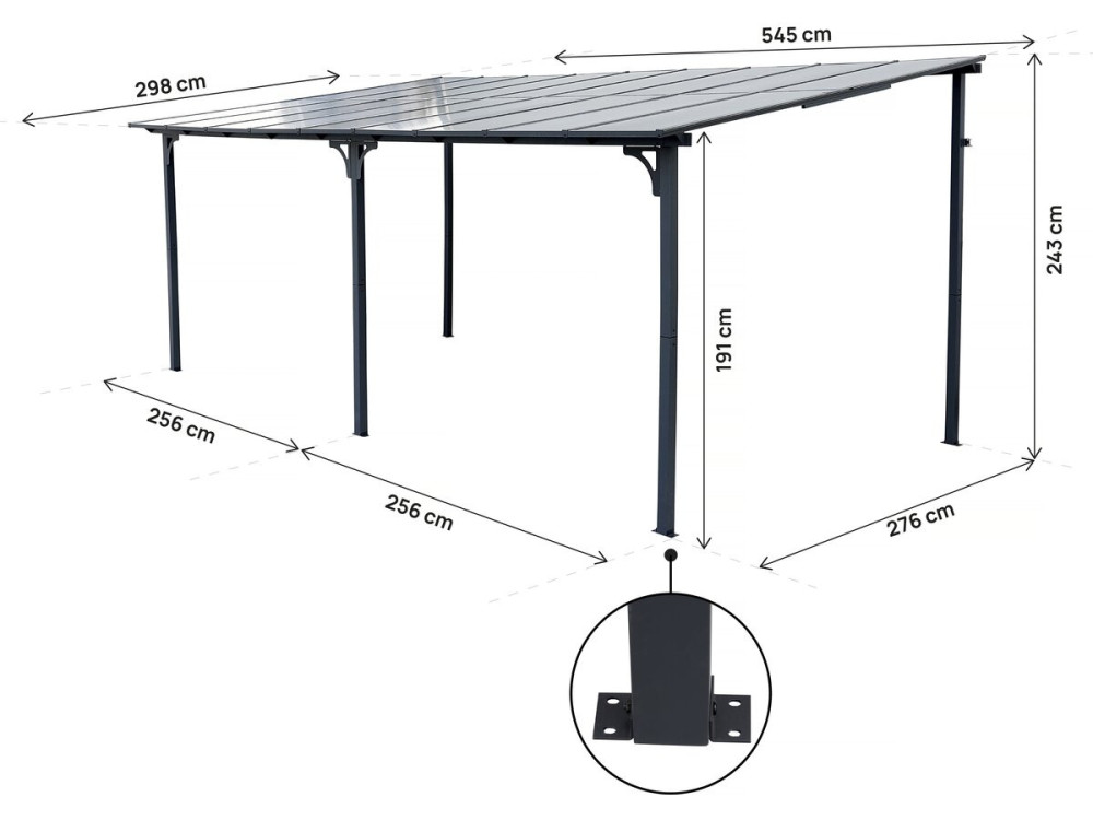Pergola przysufitowa "Marvin" - 5,5 x 3 m - 545 x 298 x 243 cm - Ciemnoszara