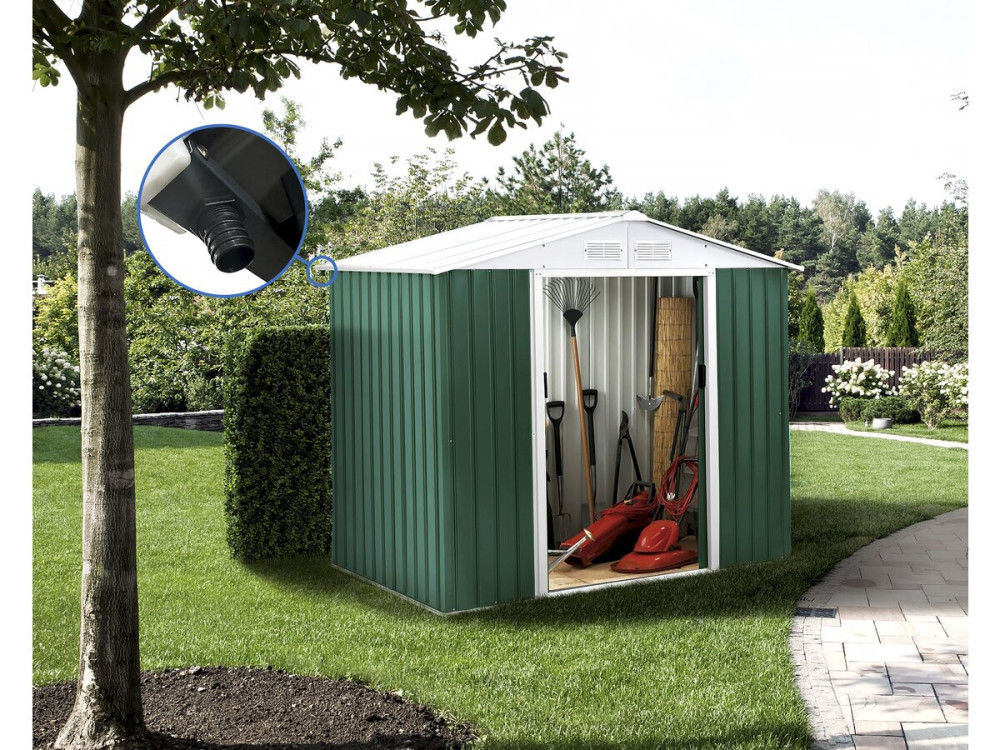 Domek ogrodowy metalowy "Rosas" 2,71 m² z rynną - Zielony