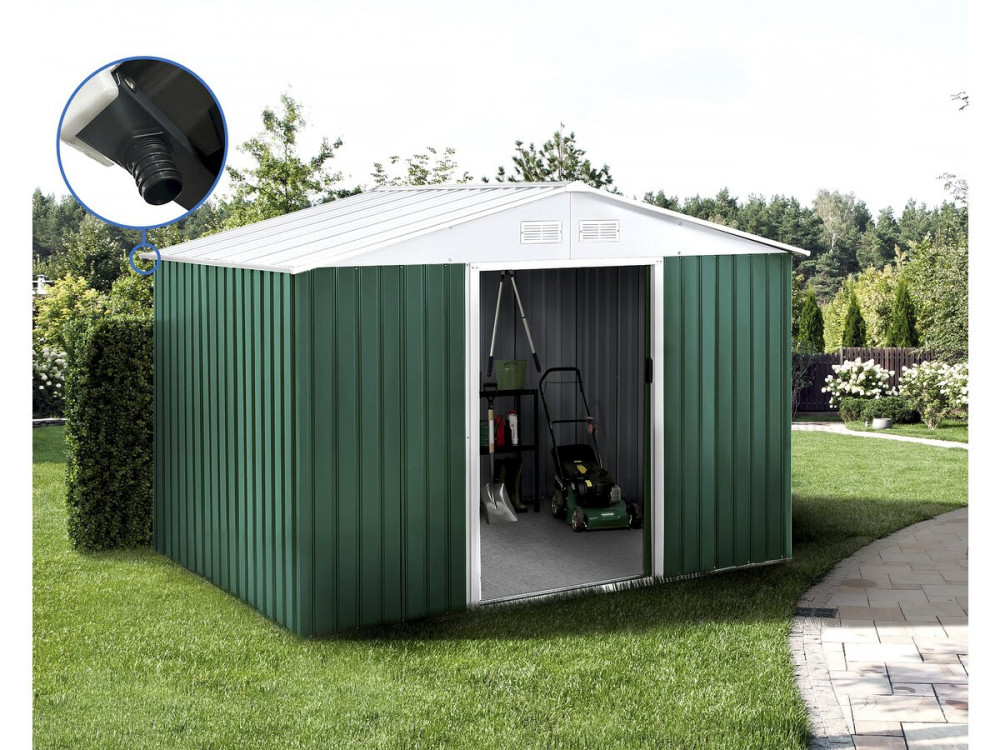 Domek ogrodowy metalowy "Rosas" 7,06 m² z rynną - Zielony