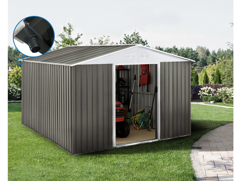 Metalowa szopa ogrodowa "Dallas" - 15,16 m² z rynną - Taupe