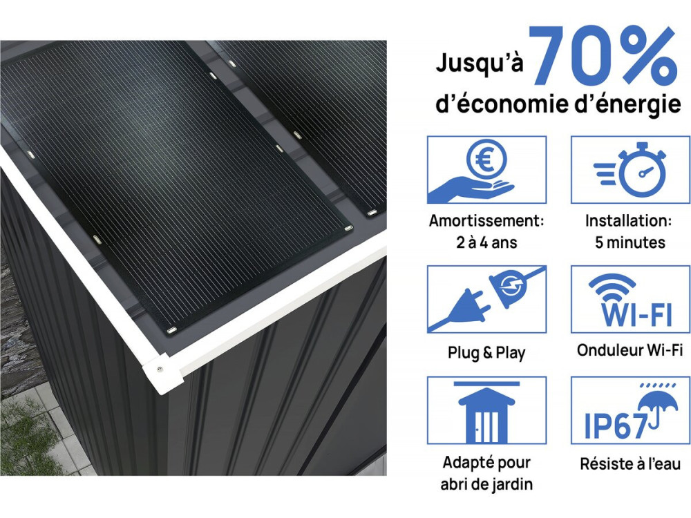 Metalowa szopa ogrodowa - "Vegas" - 5,29 m² z panelami słonecznymi - Szary