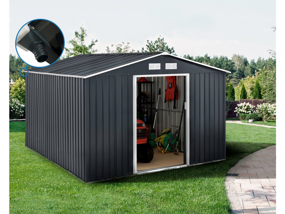 Szopa ogrodowa - "Vegas" 12,98 m² avec gouttière - Szary