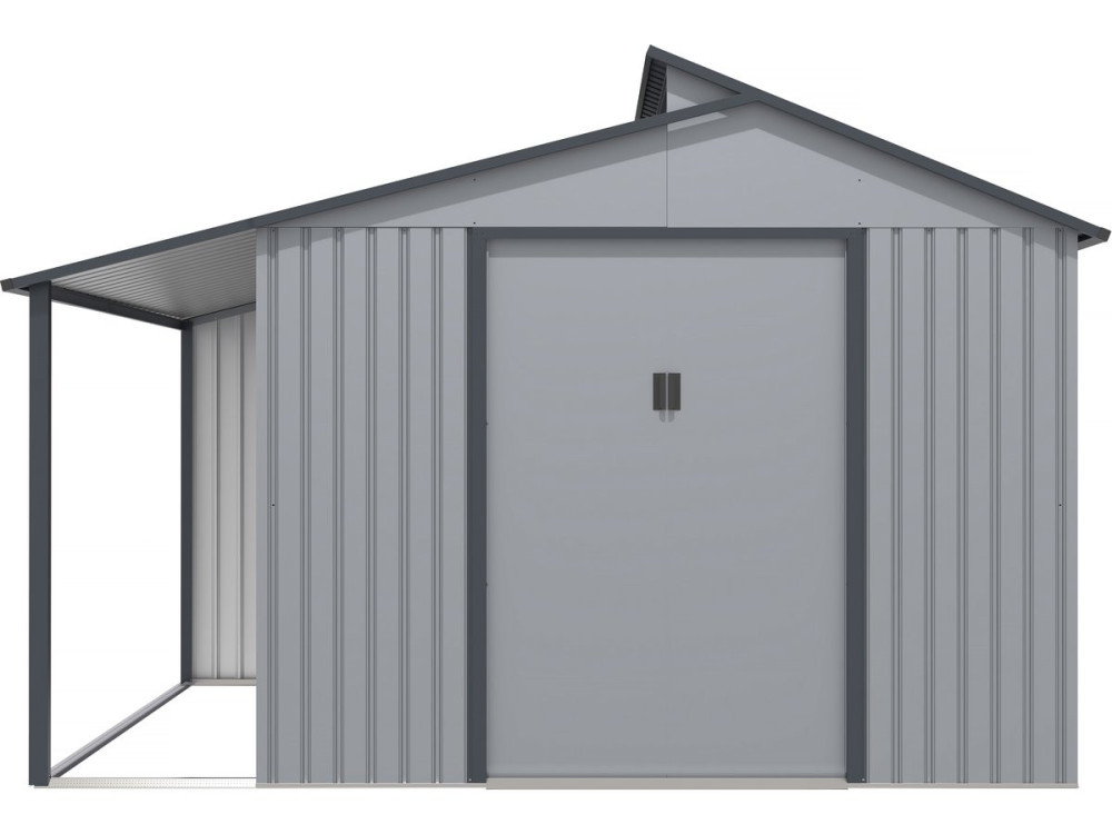 Szopa ogrodowa "Madras" - Metalowa - Z pergolą - 9.12 m² - 355 x 257 x 237 cm - Szara