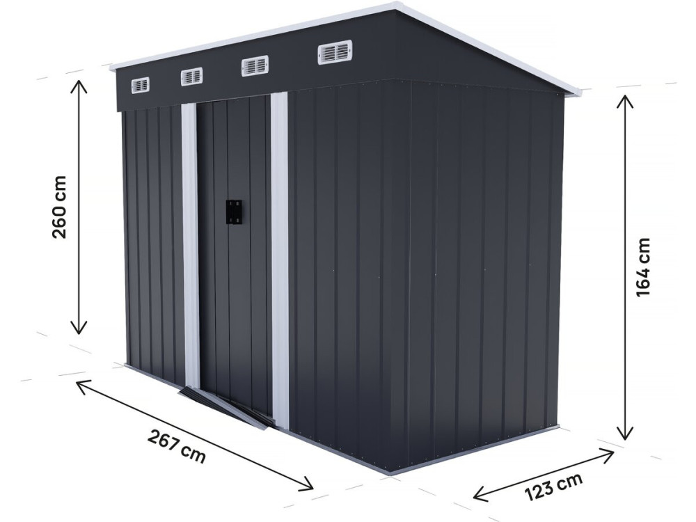 Jednospadowa metalowa szopa ogrodowa "Denver" - 3,32 m² - Szary