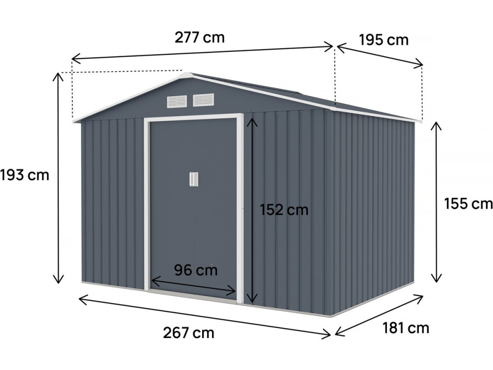 Domek ogrodowy metalowy "Vegas II" - 5,29 m2 - Szary