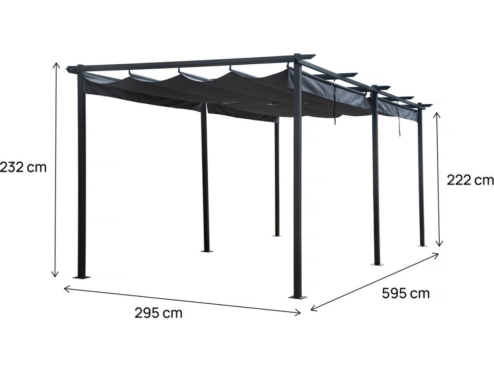 Metalowa pergola z rozsuwanym dachem - 3 x 6 m - Antracyt