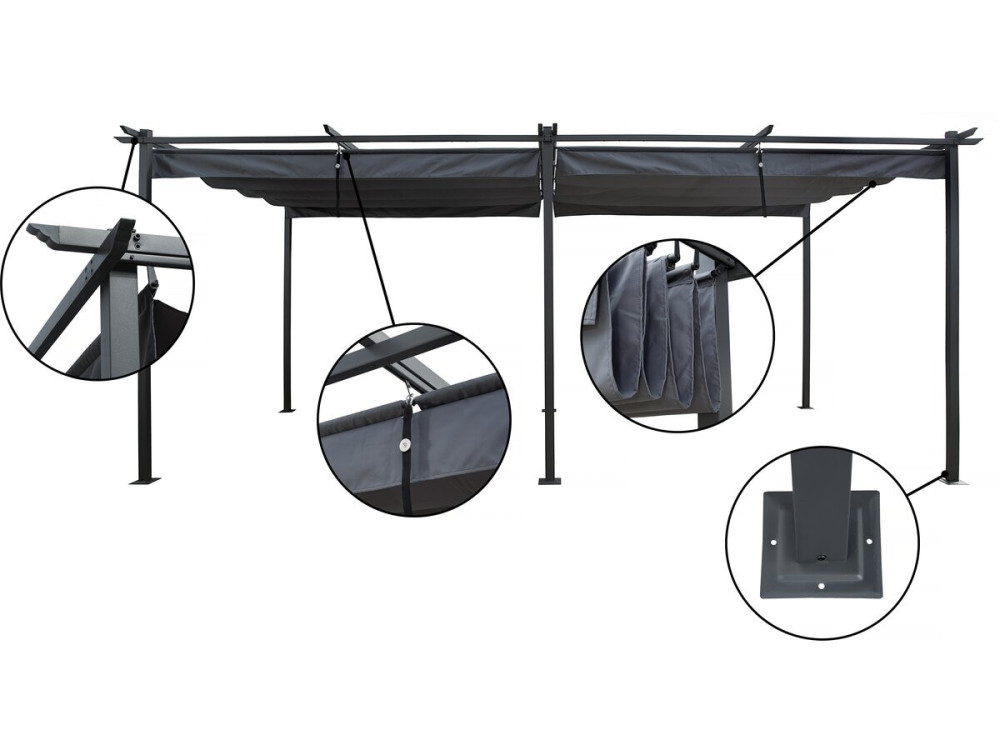 Metalowa pergola z rozsuwanym dachem - 3 x 6 m - Antracyt