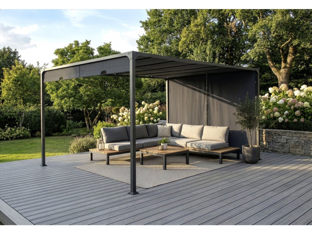 Pergola z rozsuwanym metalowym dachem "Courtenay" - 3 x 4 m - Szara
