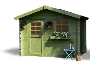 Drewniana altana ogrodowa "Sologne" - model impregnowany (zielony) - 8,88 m² - 2,98 x 2,98 x 2,39 m - 28 mm