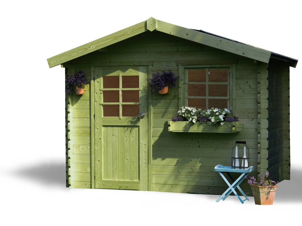 Drewniana altana ogrodowa "Sologne" - model impregnowany (zielony) - 8,88 m² - 2,98 x 2,98 x 2,39 m - 28 mm