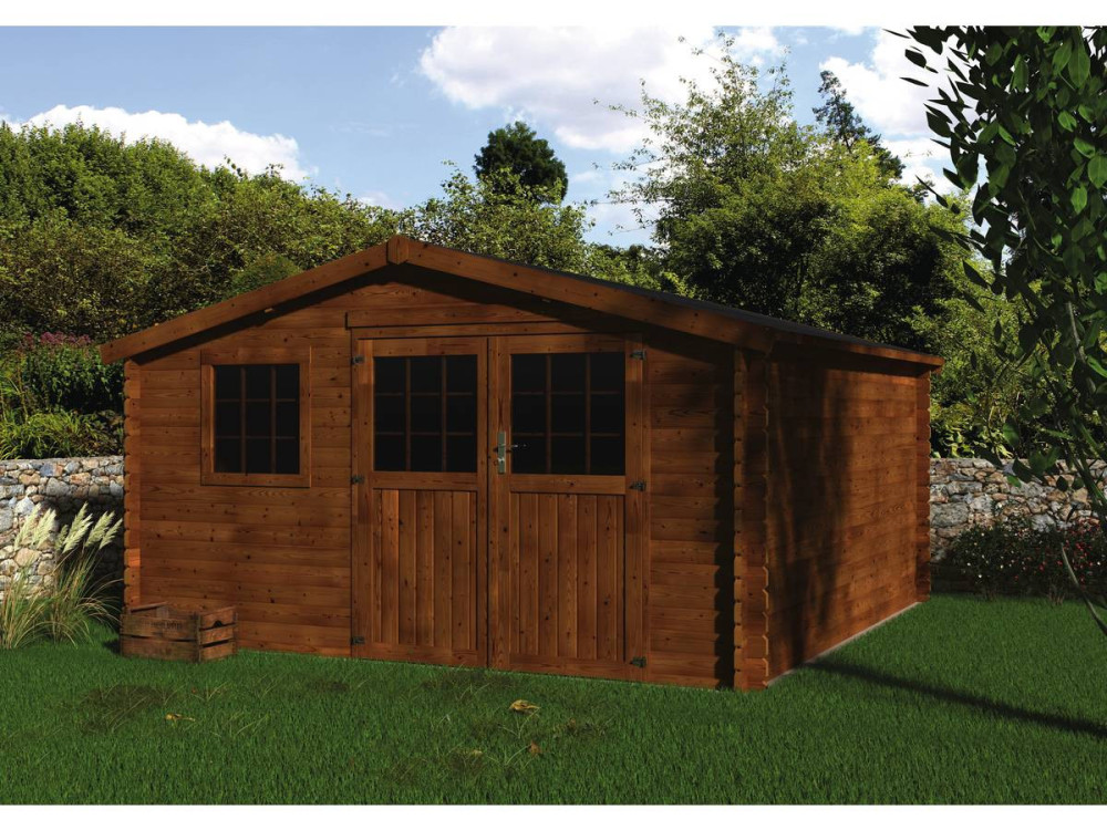 Drewniana szopa ogrodowa "Vallauris" - 15,84 m² - 3,98 x 3,98 x 2,29 m - 34 mm - Brązowe wykończenie