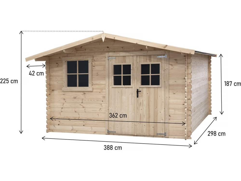 Drewniana szopa ogrodowa 14m² "Oz" - 388 x 298 x 225 cm - 28 mm