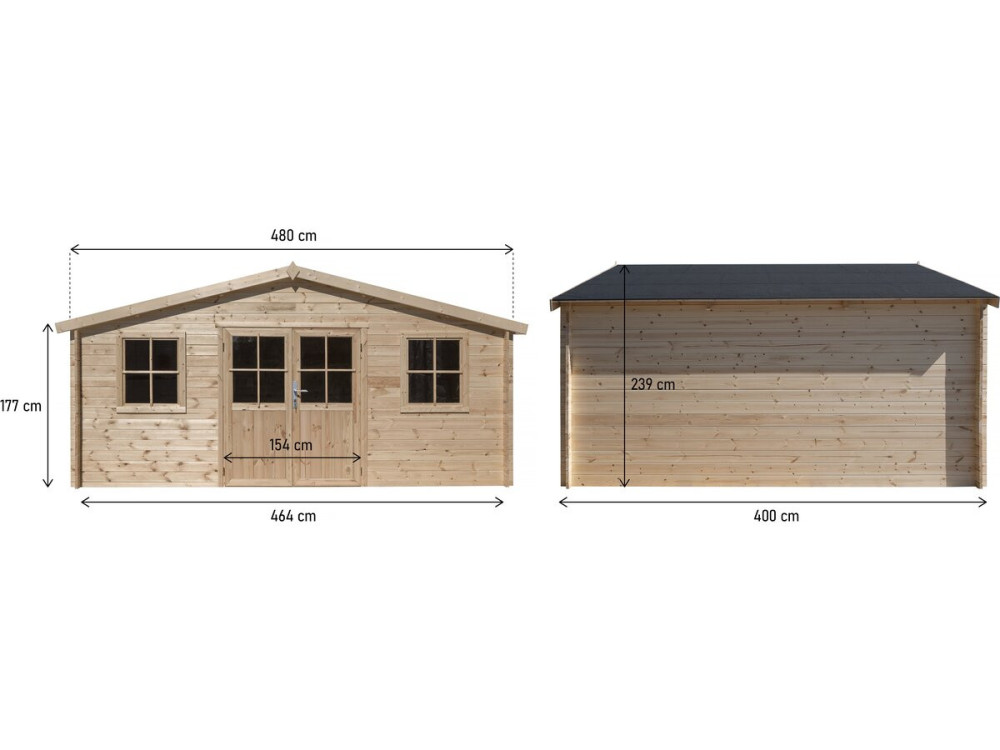 Drewniana szopa ogrodowa "Alex" - 20,20 m² - 4,80 x 4,00 x 2,39 m - 28 mm