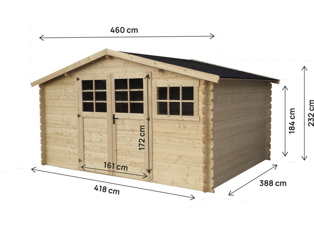 Drewniana szopa ogrodowa "Rocval" - 456 x 425 x 232 cm - 19,42 m² - 28 mm