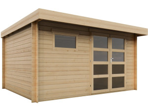 Drewniana szopa ogrodowa "Oak" z płaskim dachem - 13,1 m² - 28 mm - Beżowa
