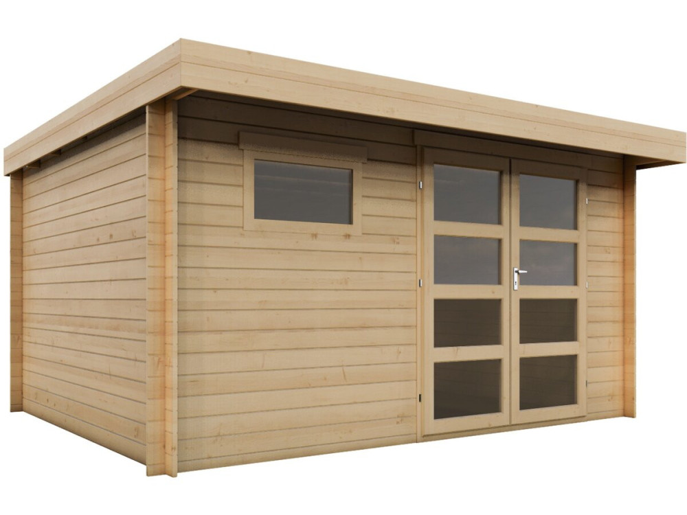 Drewniana szopa ogrodowa "Oak" z płaskim dachem - 13,1 m² - 28 mm - Beżowa