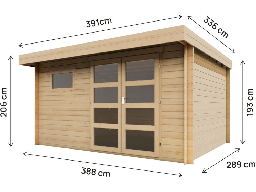 Drewniana szopa ogrodowa "Oak" z płaskim dachem - 13,1 m² - 28 mm - Beżowa