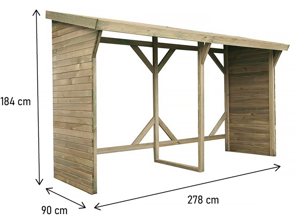 Szopa na drewno opałowe - 2,5 m² - 2,78 x 0,90 x 1,85 m- 5 słupów