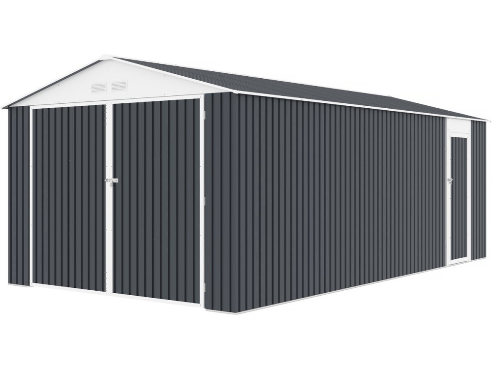 Garaż metalowy "Houston" - 15,36 m² z rynną i kolektorem wody - antracytowy