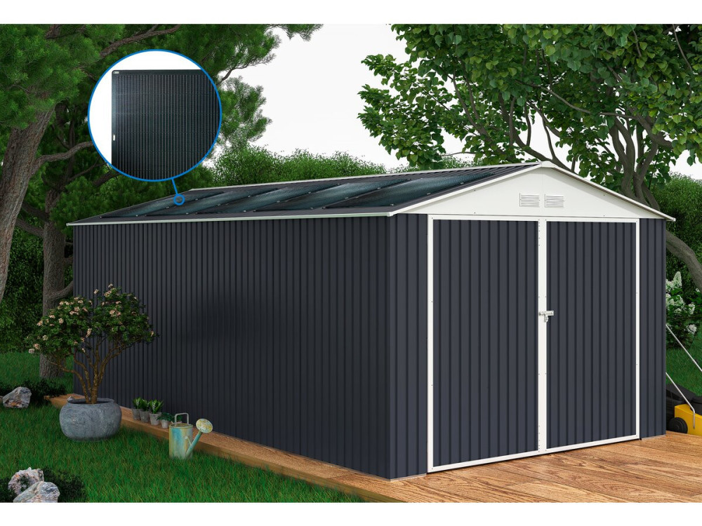 Garaż metalowy "Houston" - 15,36 m² Z panelem słonecznym - Antracyt