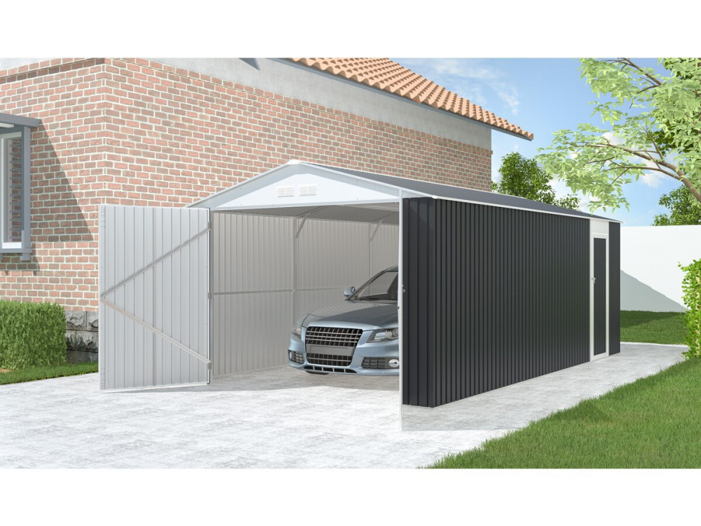 Garaż metalowy "Houston" - 18,56 m² z rynną - antracytowy