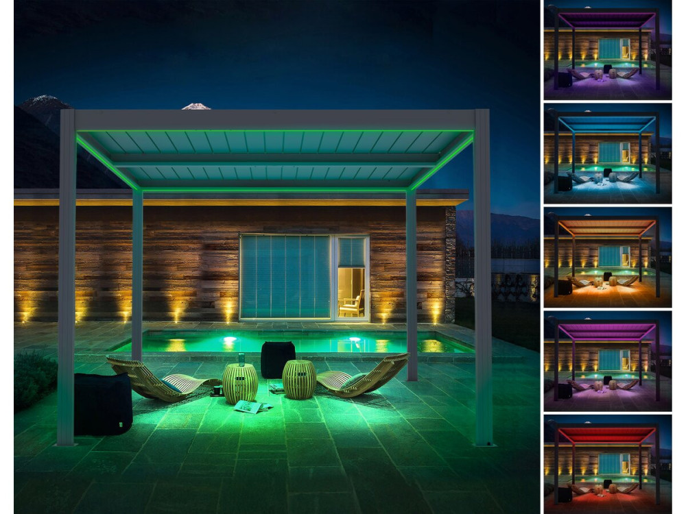Elektryczna pergola bioklimatyczna z diodami LED „Windsor” z aluminium 3 x 4 - Szara