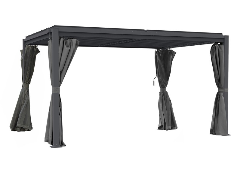 Pergola bioklimatyczna "Howard" z zasłoną i moskitierą - 3 x 4 m - Szary