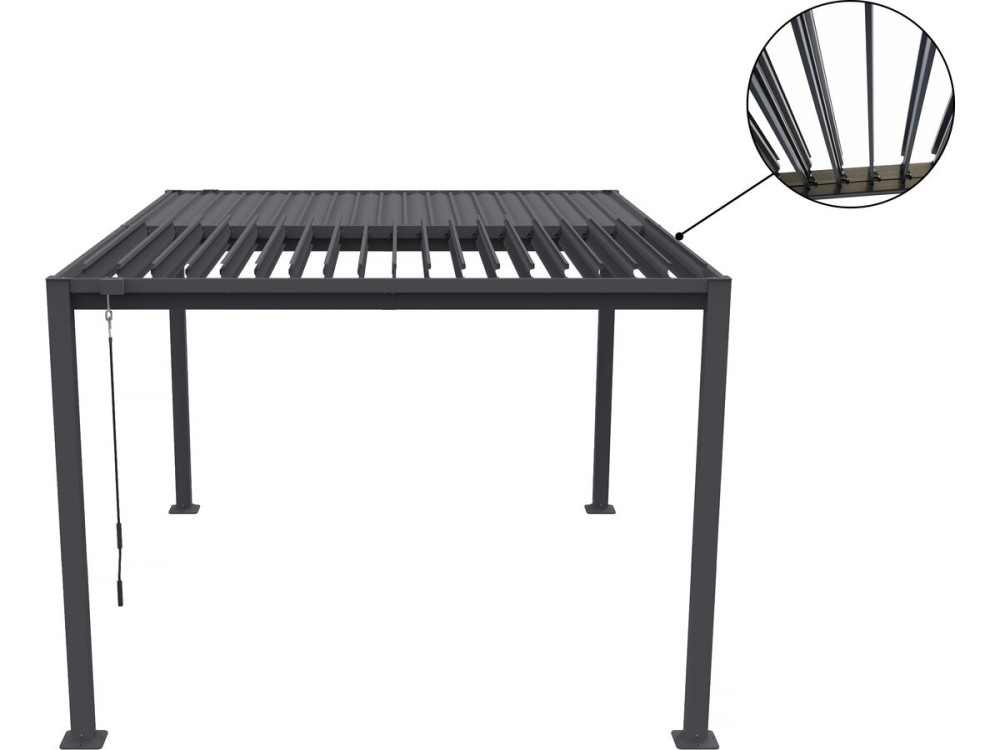 Pergola bioklimatyczna "Howard" z markizą ze stali ocynkowanej - 3 x 4 m - Szara
