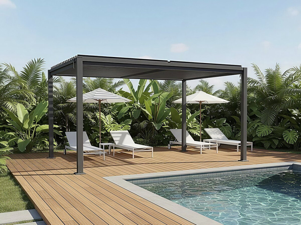 Wolnostojąca bioklimatyczna pergola "Howard" z regulowanymi lamelami - 3 x 4 m - Szary