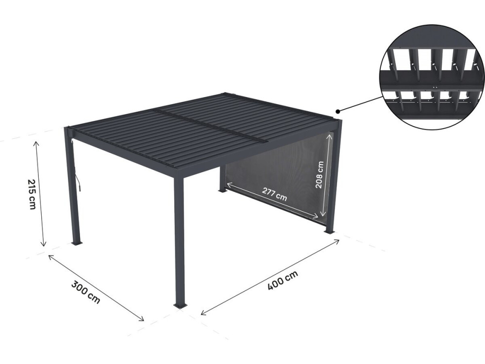Pergola bioklimatyczna "Windsor premium" z oświetleniem i aluminiową markizą - 3 x 4 m - Szary