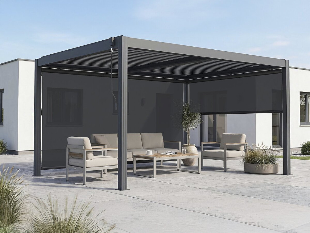 Pergola bioklimatyczna "Windsor premium" z oświetleniem i 2 aluminiowymi żaluzjami - 3 x 4 m - Szary