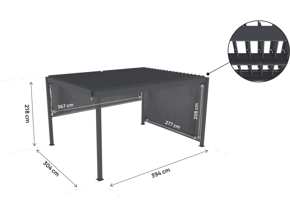 Bioklimatyczna pergola z 2 aluminiowymi markizami "Windsor" - 3 x 4 m - Szary