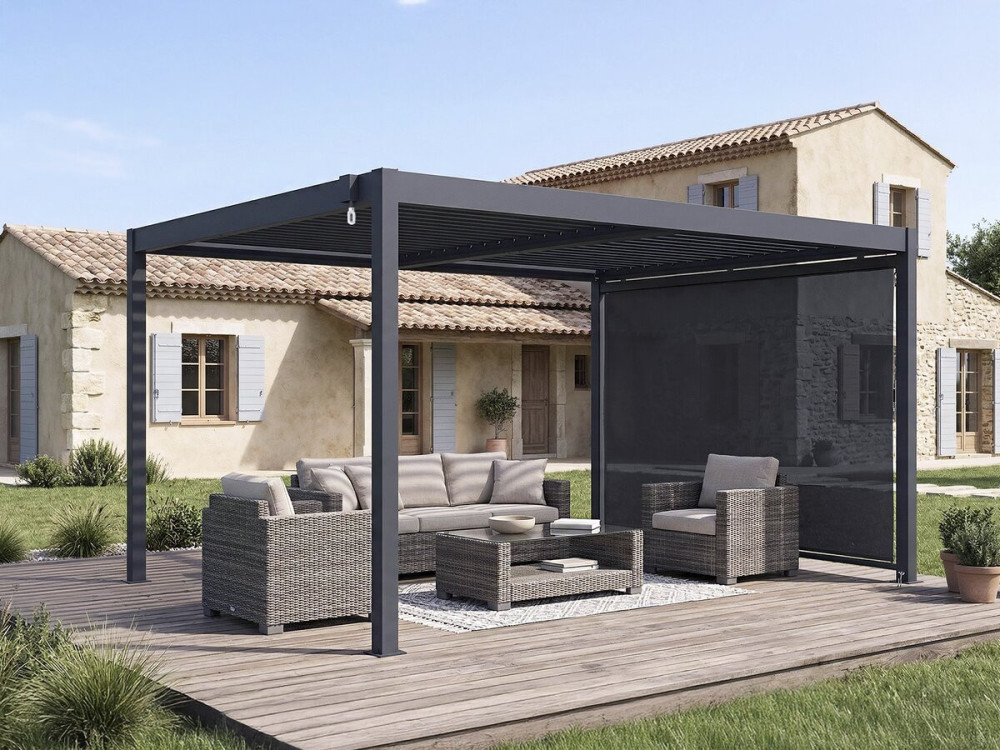 Pergola bioklimatyczna "Windsor" z aluminiową markizą - 3 x 4 m - Szary