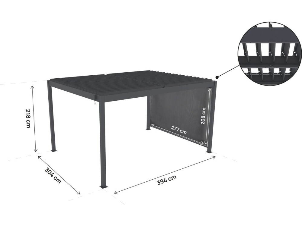 Pergola bioklimatyczna "Windsor" z aluminiową markizą - 3 x 4 m - Szary