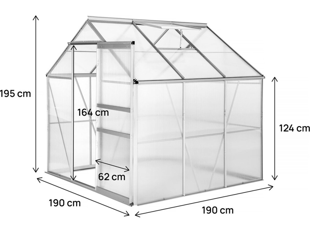 Szklarnia ogrodowa z poliwęglanu 190 x 190 x 195 cm "Basilic" - 3,61 m² - Szary