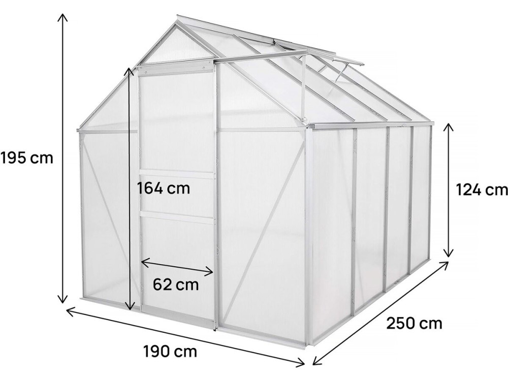 Szklarnia ogrodowa z poliwęglanu 250 x 190 x 195 cm "Basilic" - 4,75 m² - Szary