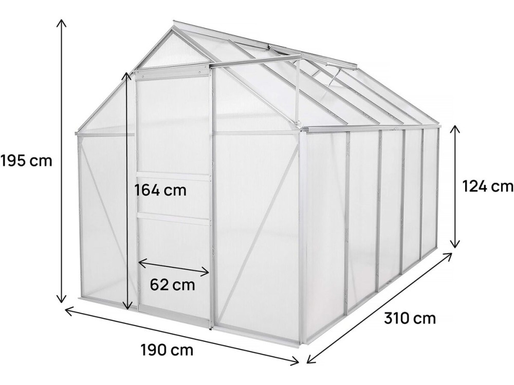 Szklarnia ogrodowa z poliwęglanu 310 x 190 x 195 cm "Basilic" - 5,89 m² - Szary