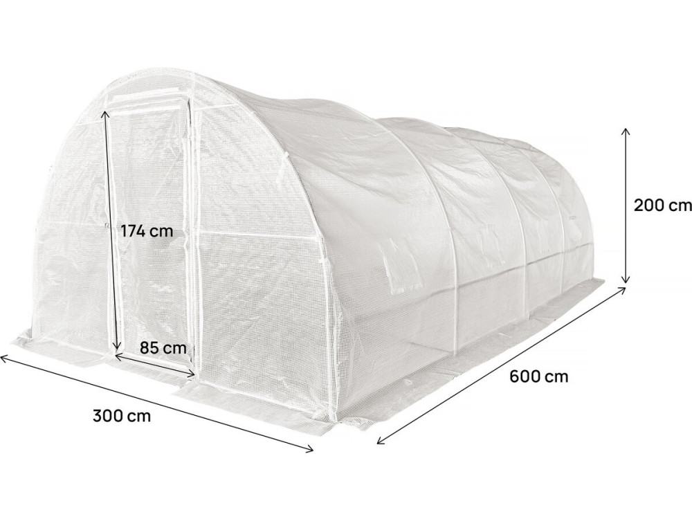 Tunel ogrodowy "Mimosa" z drzwiami, 6 x 3 m, 18 m², 180 g, biały